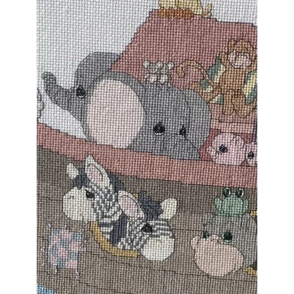 VTG PRECIOUS MOMENTS Noah's Ark completed/ Framed Counted Cross Stitch - Picture 2 of 3